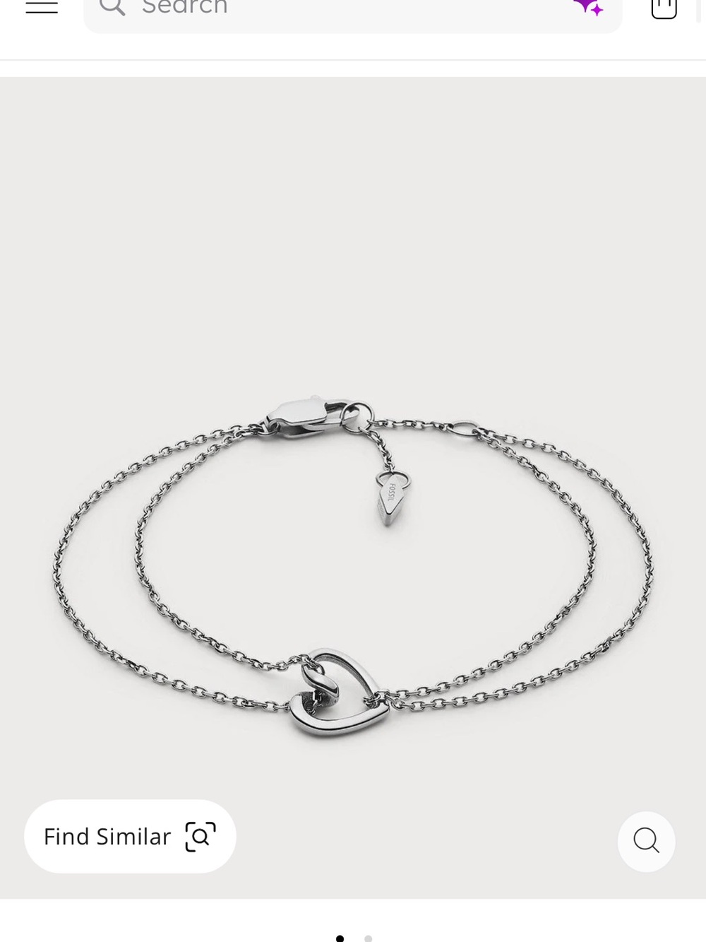 Fossil Silver Double-Layer Heart Bracelet